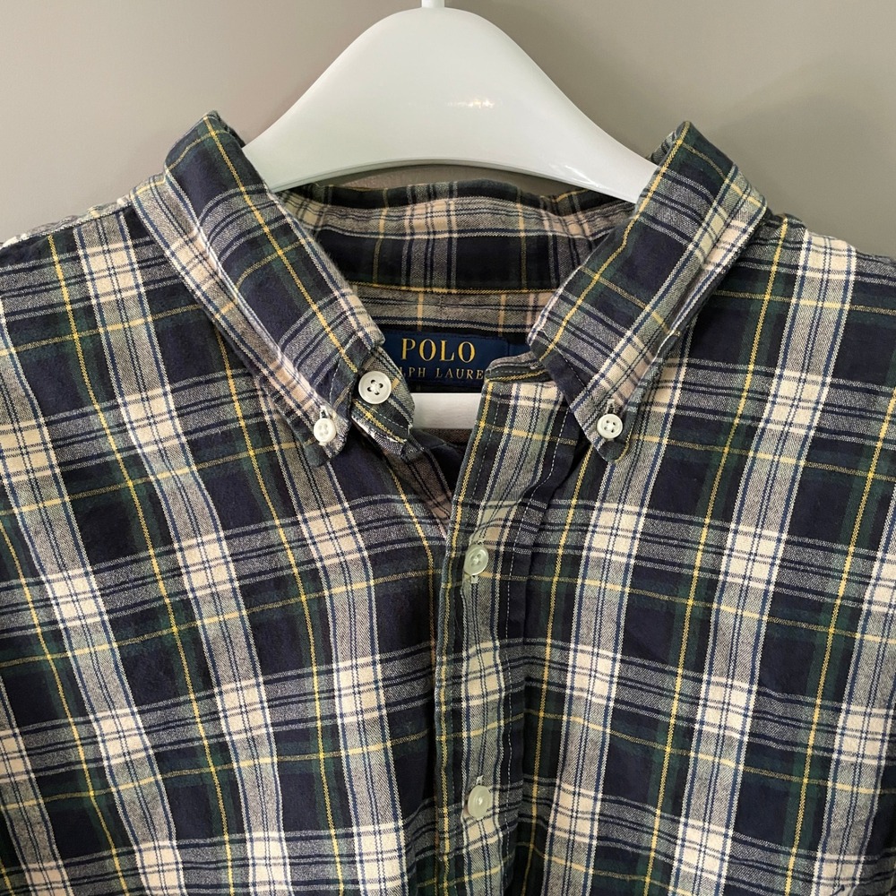 Polo Ralph Lauren Mens 2XB Big & Tall Plaid Button Down Shirt Navy Green Cotton - Picture 4 of 12
